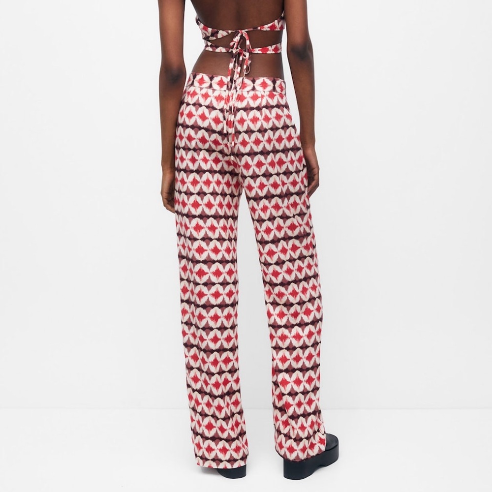 Pull&Bear Wide Leg in Pink Geometric Pants - Picture 2 of 12